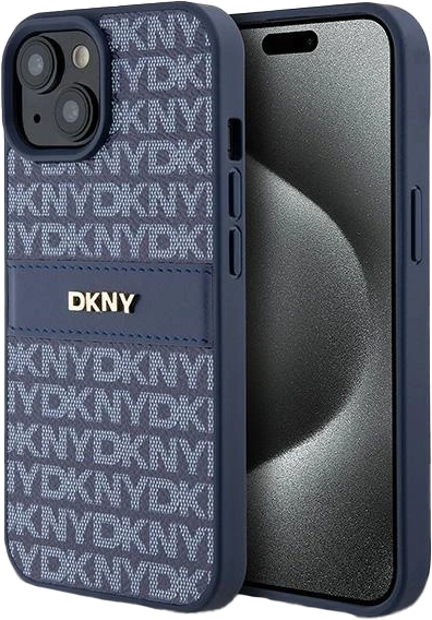 Etui DKNY Leather Mono Stripe & Metal Logo do Apple iPhone 13/14/15 Blue (3666339260811) - obraz 1
