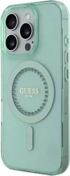 Etui Guess IML Rhinestones MagSafe do Apple iPhone 16 Pro Green (GUHMP16LPFTDTEN) - obraz 3