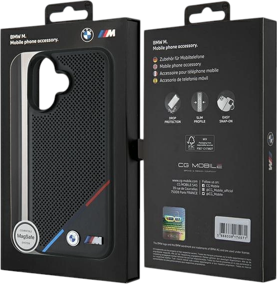 Панель BMW M Perforated Tricolor Line MagSafe для Apple iPhone 16 Black (BMHMP16M23PUPDK) - зображення 8