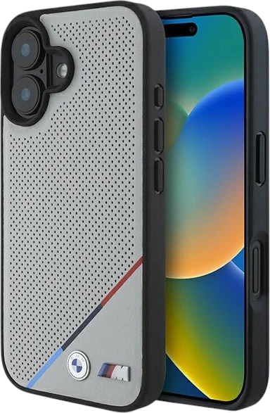 Панель BMW M Perforated Tricolor Line MagSafe для Apple iPhone 16 Gray (BMHMP16S23PUPDG) - зображення 1