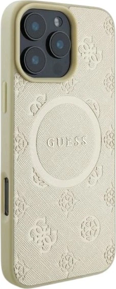 Etui Guess Saffiano Peony Classic Logo MagSafe do Apple iPhone 16 Pro Gold (GUHMP16LPSAPSMED) - obraz 3
