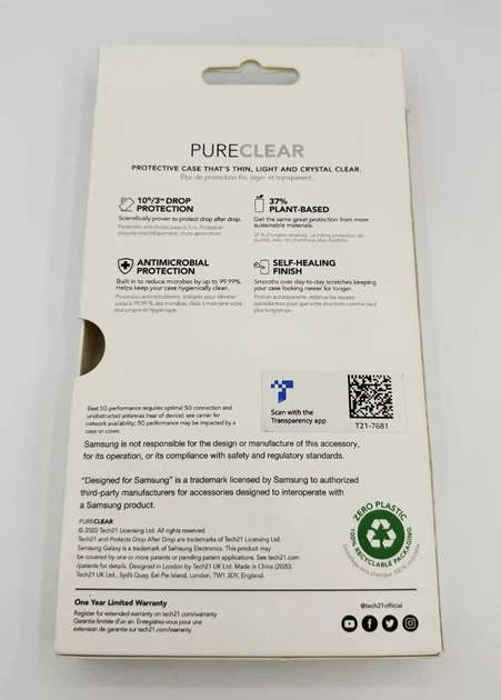 Фирменный противоударный чехол tech21 Pure Clear SM для Samsung Galaxy S20 Ultra SM-G988 - Фото 11 Фирменный противоударный чехол tech21 Pure Clear SM для Samsung Galaxy S20 Ultra SM-G988 - изображение 11