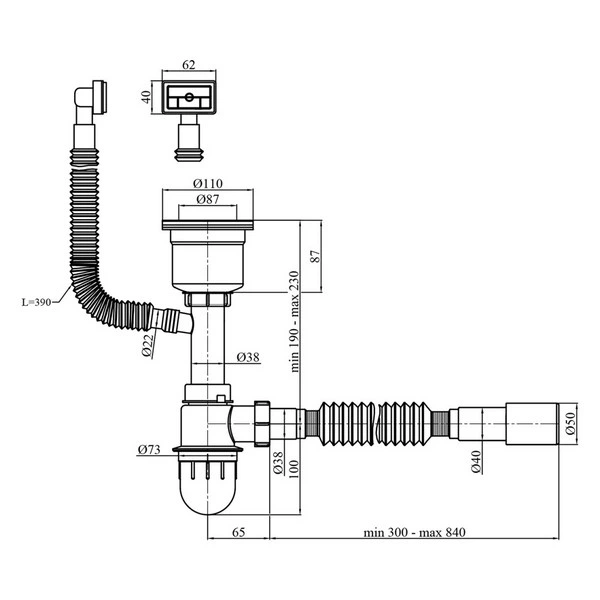 Сифон для кухонной мойки Kroner KRP Siphon-021 3 1/2"х50/40 мм (CV026282) - изображение 2