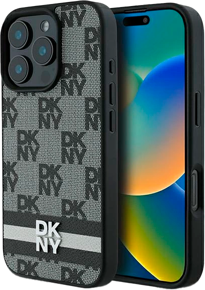 Панель DKNY Checkered Pattern & Printed Stripes для Apple iPhone 16 Pro Black (3666339334123) - зображення 1