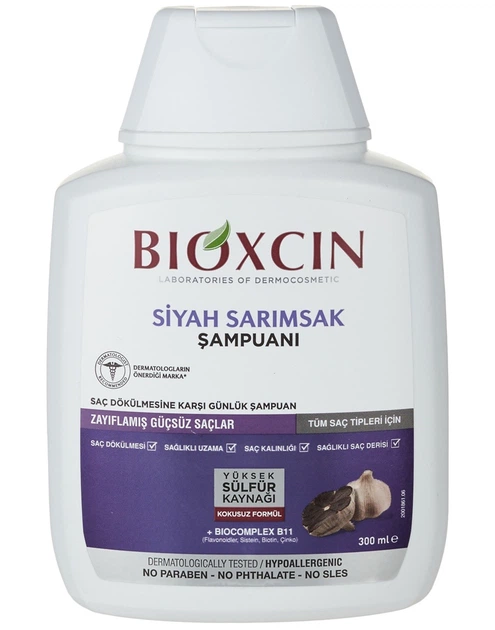 Bioxsine Black Garlic Shampoo — шампунь с чёрным чесноком против выпадения волос - изображение 2