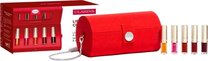 Набір олійок для губ Clarins Lip Comfort Oil 01 Honey 1.4 мл + 04 Pitaya 1.4 мл + 08 Strawberry 1.4 мл + 03 Cherry 1.4 мл + 09 Chocolate 1.4 мл + сумочка (3666057341113) - зображення 1