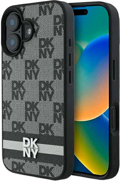 Панель DKNY Checkered Pattern & Printed Stripes для Apple iPhone 16 Black (3666339334109) - зображення 1