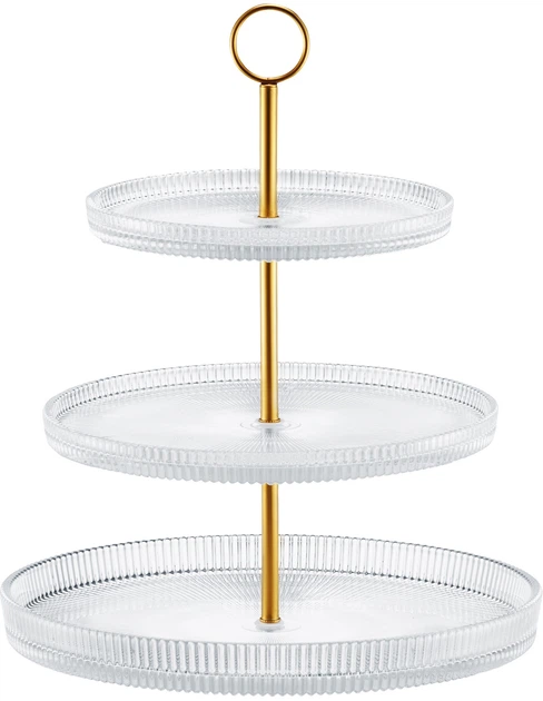 Сервірувальне блюдо Ambition Curly трирівневе Złota 29 см (5904134676139) - зображення 1