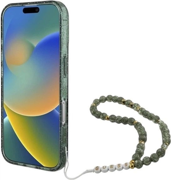 Etui Guess IML Glitter With Pearl Strap MagSafe do Apple iPhone 16 Plus Green (GUHMP16MHGCRELSA) - obraz 4