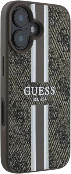 Etui Guess 4G Printed Stripes MagSafe do Apple iPhone 16 Plus Brown (GUHMP16MP4RPSW) - obraz 4