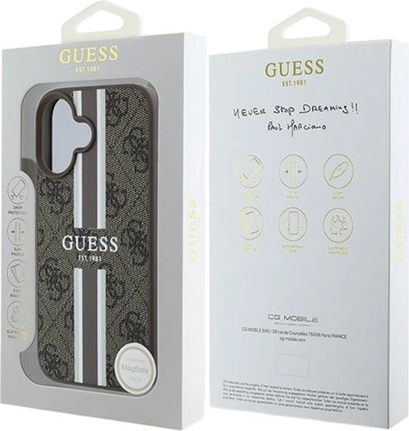 Etui Guess 4G Printed Stripes MagSafe do Apple iPhone 16 Plus Brown (GUHMP16MP4RPSW) - obraz 8