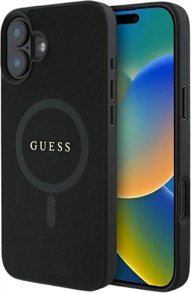 Etui Guess Saffiano Classic Logo MagSafe do Apple iPhone 16 Plus Black (GUHMP16MPSAHMCK) - obraz 1