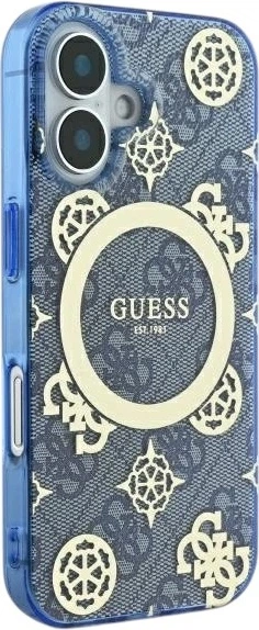 Панель Guess IML Peony On 4G Background MagSafe для Apple iPhone 16 Blue (GUHMP16SH4PYEEB) - зображення 4