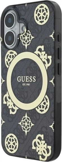 Etui Guess IML Peony On 4G Background MagSafe do Apple iPhone 16 Black (GUHMP16SH4PYEEK) - obraz 3