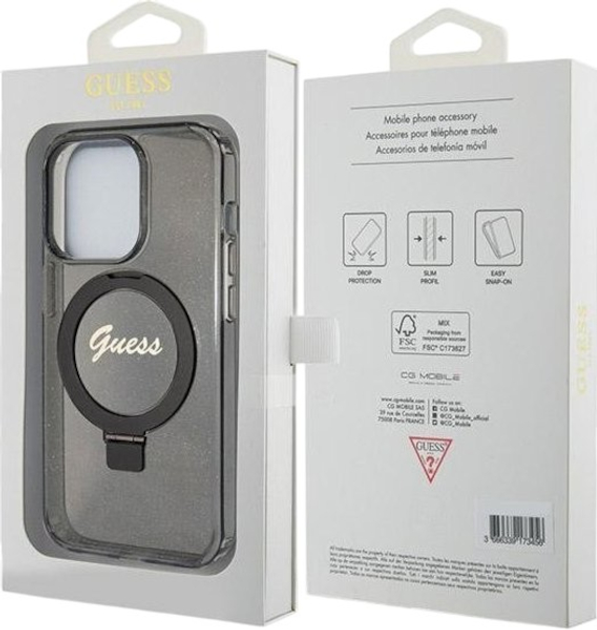 Панель Guess Ring Stand Script Glitter MagSafe для Apple iPhone 13/13 Pro Black (3666339156268) - зображення 8