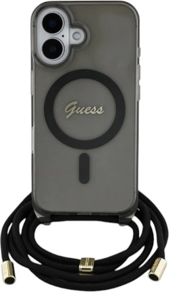 Etui Guess Crossbody Cord Script MagSafe do Apple iPhone 16 Black (GUHMP16SHCTSGNSK) - obraz 1
