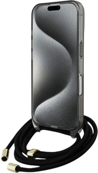 Etui Guess Crossbody Cord Script MagSafe do Apple iPhone 16 Black (GUHMP16SHCTSGNSK) - obraz 4