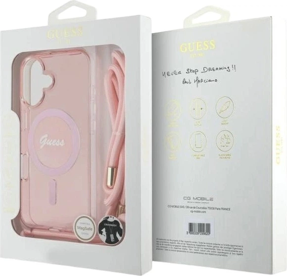 Etui Guess Crossbody Cord Script MagSafe do Apple iPhone 16 Pink (GUHMP16SHCTSGNSP) - obraz 7