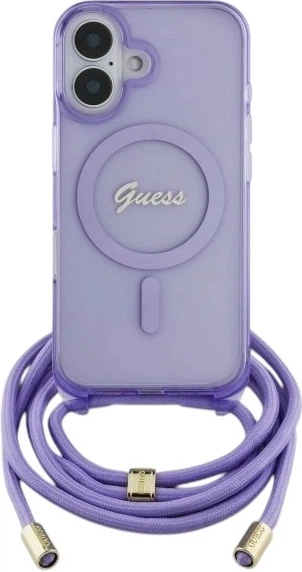 Etui Guess Crossbody Cord Script MagSafe do Apple iPhone 16 Purple (GUHMP16SHCTSGNSU) - obraz 1