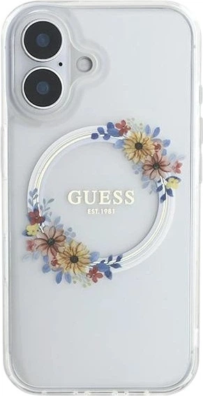 Etui Guess IML Flowers Wreath MagSafe do Apple iPhone 16 Transparent (GUHMP16SHFWFCT) - obraz 2