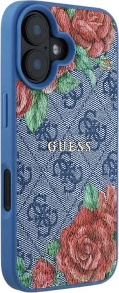 Панель Guess 4G Flowers Print MagSafe для Apple iPhone 16 Blue (GUHMP16SP4ROPEMCB) - зображення 4