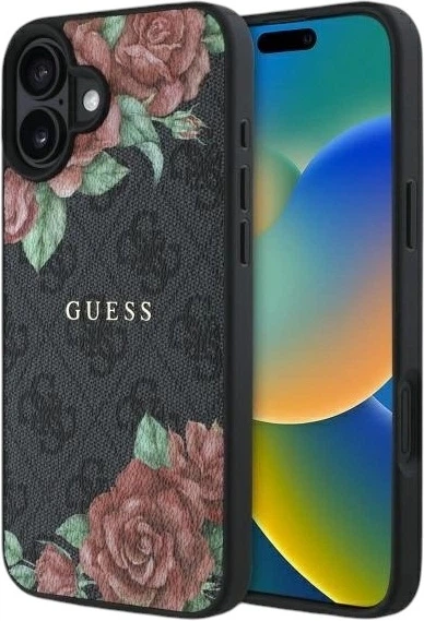 Etui Guess 4G Flowers Print MagSafe do Apple iPhone 16 Black (GUHMP16SP4ROPEMCK) - obraz 1