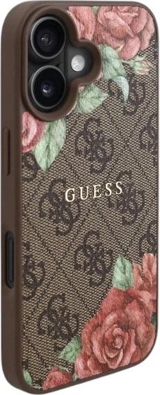 Etui Guess 4G Flowers Print MagSafe do Apple iPhone 16 Brown (GUHMP16SP4ROPEMCW) - obraz 4