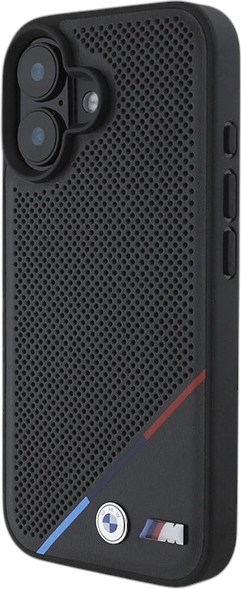 Etui plecki BMW M Perforated Tricolor Line MagSafe do Apple iPhone 16 Black (BMHMP16S23PUPDK) - obraz 2
