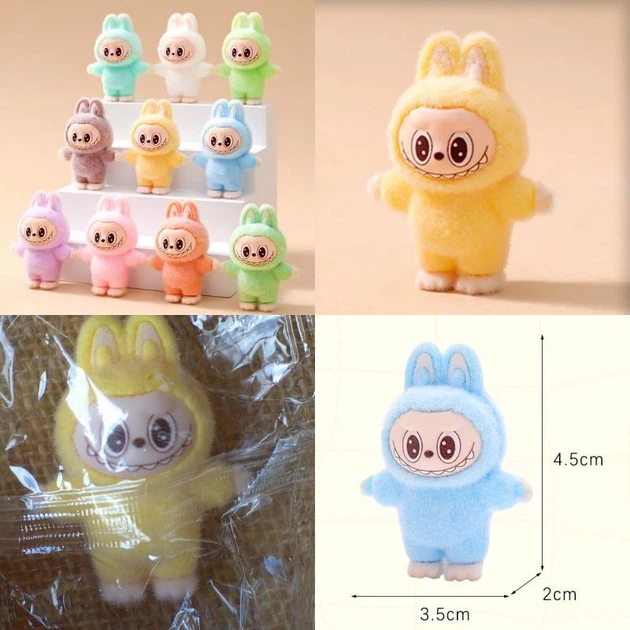 Флокована фігурка монстр LABUBU The Monsters Exciting Macaron 4,5 см Лабубу флок жовтий - изображение 2
