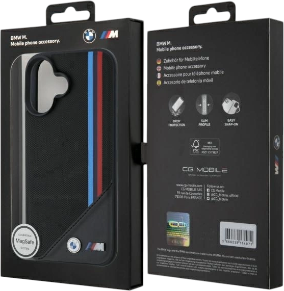 Etui plecki BMW M Meshed Tricolor Stripes MagSafe do Apple iPhone 16 Black (BMHMP16S23PUTRK) - obraz 8