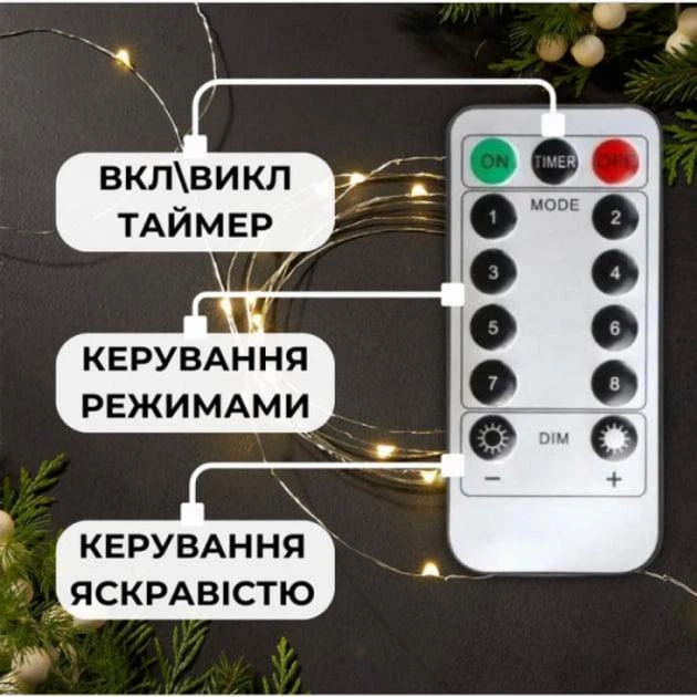 Гирлянда светодиодная Роса USB 60м 600led Пульт тёплый белый провод зелёный - изображение 6