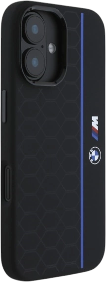 Etui plecki BMW Silicone Hexagon Blue Line MagSafe do Apple iPhone 16 Black (BMHMP16S23SHEB) - obraz 4