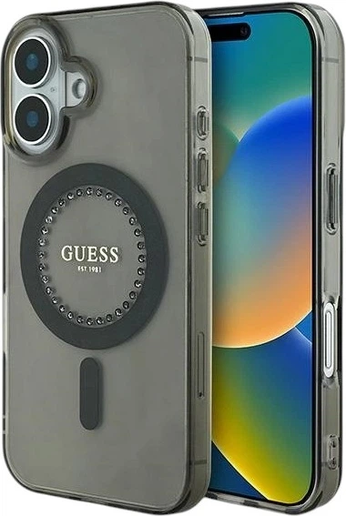 Etui Guess IML Rhinestones MagSafe do Apple iPhone 16 Black (GUHMP16SPFTDTEK) - obraz 1