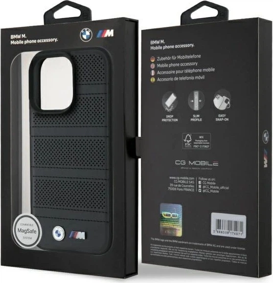 Etui plecki BMW Perforated And Stitched Line MagSafe do Apple iPhone 16 Pro Max Black (BMHMP16X23PUSPK) - obraz 8