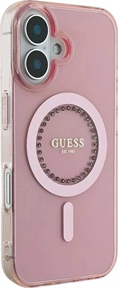 Etui Guess IML Rhinestones MagSafe do Apple iPhone 16 Pink (GUHMP16SPFTDTEP) - obraz 4