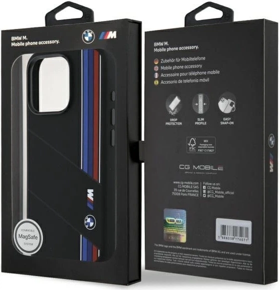 Etui plecki BMW Silicone Cut Tricolor Lines MagSafe do Apple iPhone 16 Pro Max Black (BMHMP16X23SCUK) - obraz 8