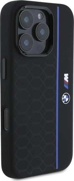 Etui plecki BMW Silicone Hexagon Blue Line MagSafe do Apple iPhone 16 Pro Max Black (BMHMP16X23SHEB) - obraz 4