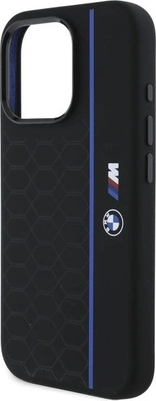 Etui plecki BMW Silicone Hexagon Blue Line MagSafe do Apple iPhone 16 Pro Max Black (BMHMP16X23SHEB) - obraz 6