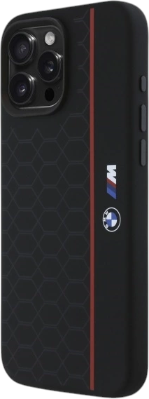 Etui plecki BMW Silicone Hexagon Red Line MagSafe do Apple iPhone 16 Pro Max Black (BMHMP16X23SHER) - obraz 2