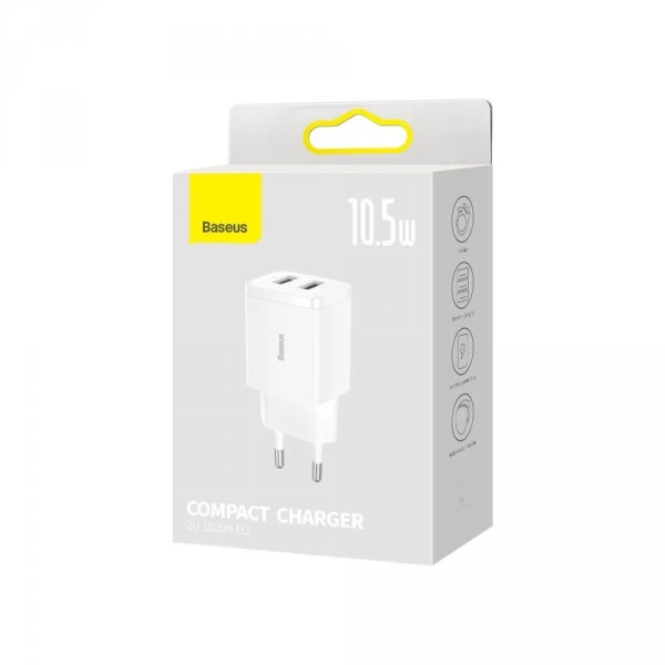 Мережевий зарядний пристрій Baseus Compact Charger 2U 10.5W EU White (CCXJ010202) (519) - Фото 2 Мережевий зарядний пристрій Baseus Compact Charger 2U 10.5W EU White (CCXJ010202) (519) - изображение 2