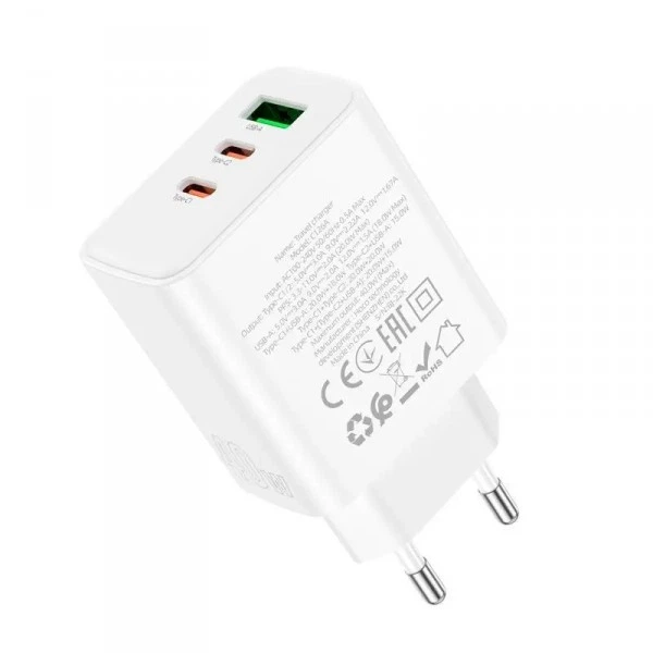 Мережевий зарядний пристрій HOCO C126A Pure power PD40W three-port(2C1A) charger White (6931474798725) (384) - изображение 5