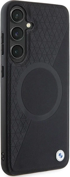 Etui plecki BMW Signature Leather Half Textured & Circle MagSafe do Samsung Galaxy S24 Plus Black (BMHMS24M23RTPK) - obraz 4