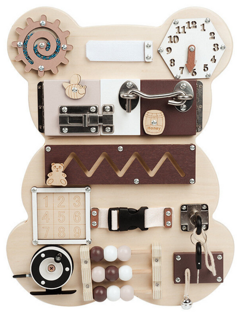 Tablica drewniana manipulacyjna sensoryczna LEAN Toys Miś 14 elementów (5905991028543) - obraz 1