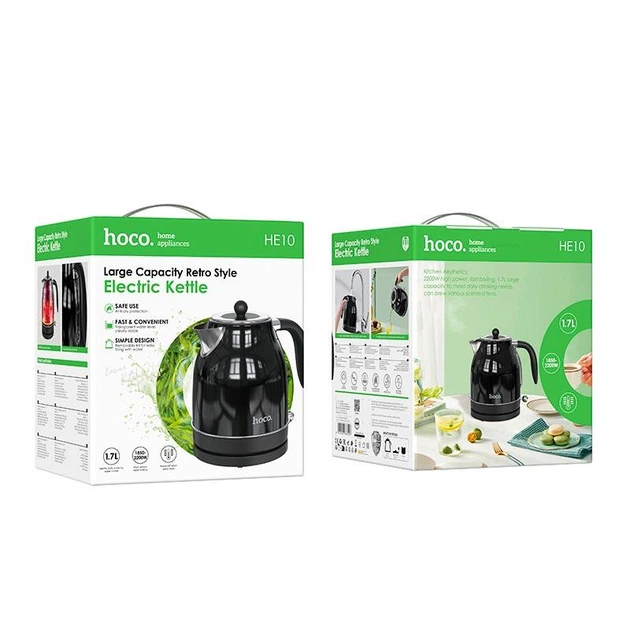 Чайник електричний Hoco HE10 retro electric kettle 1.7л 1850 Вт нержавіюча сталь чорний - зображення 4