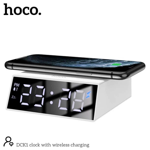 Настільний годинник HOCO DCK1 з LED-екраном будильником і бездротовою зарядкою Qi Charger 10 W - изображение 6