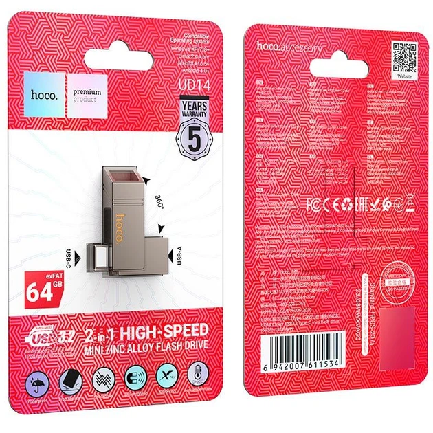 USB-флешнакопичувач HOCO Clever USB3.2 Type-C mini flash drive (64GB) UD14 |exFAT| - изображение 2