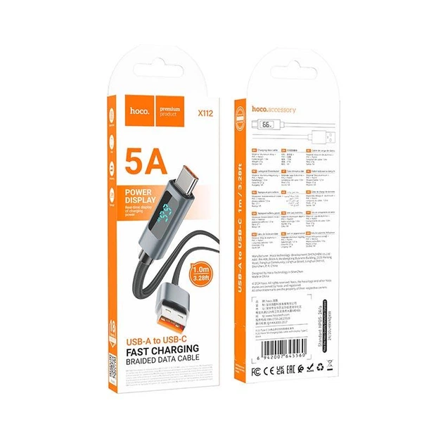 Кабель HOCO Type-C Favor 5A charging data cable with display X112 |1m, 5A| - Фото 2 Кабель HOCO Type-C Favor 5A charging data cable with display X112 |1m, 5A| - изображение 2
