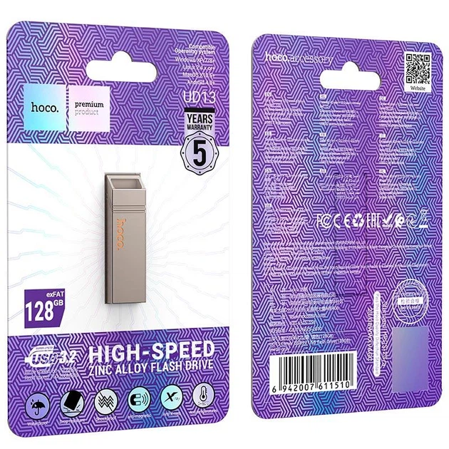 USB-флешнакопичувач HOCO Clever USB3.2 USB flash drive (128GB) UD13 |exFAT| - Фото 2 USB-флешнакопичувач HOCO Clever USB3.2 USB flash drive (128GB) UD13 |exFAT| - изображение 2
