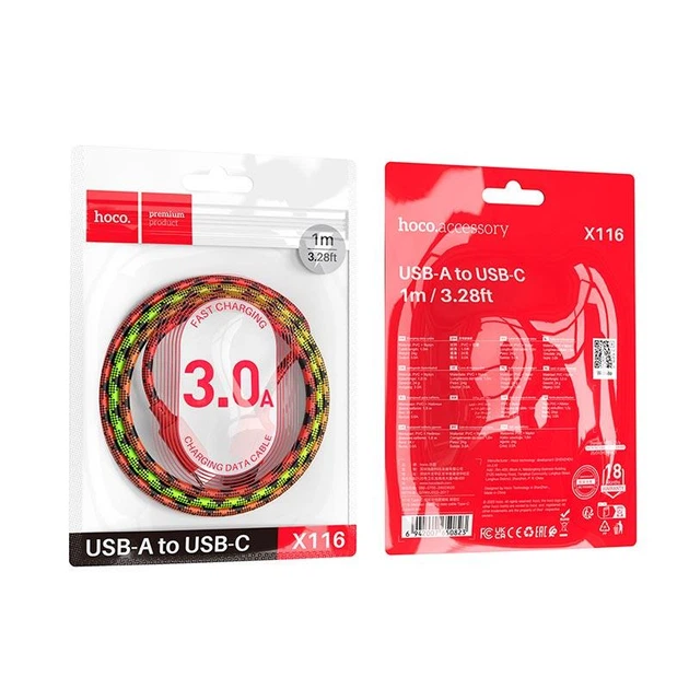 Кабель HOCO Type-C Meridian charging data cable X116 | 1m, 3A | - зображення 2