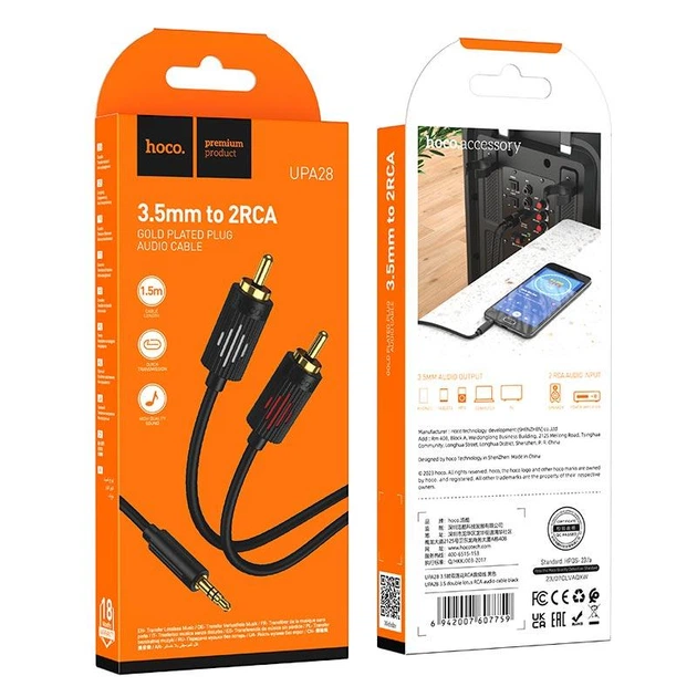Кабель HOCO 3.5 double lotus RCA audio cable UPA28 | 1.5 M | - Фото 2 Кабель HOCO 3.5 double lotus RCA audio cable UPA28 | 1.5 M | - зображення 2